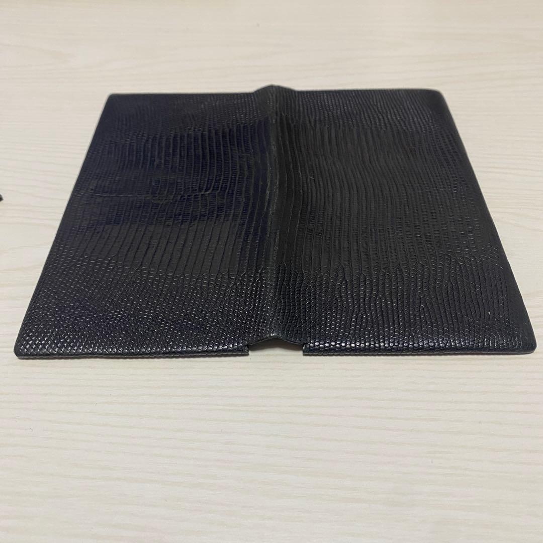 T.MBH 葉合わせ札入れ 水染めリザード オールブラック