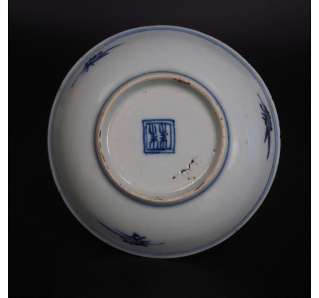 送料無料　本物保証　清時代　新渡染付山水文手塩皿/小皿８枚　共箱