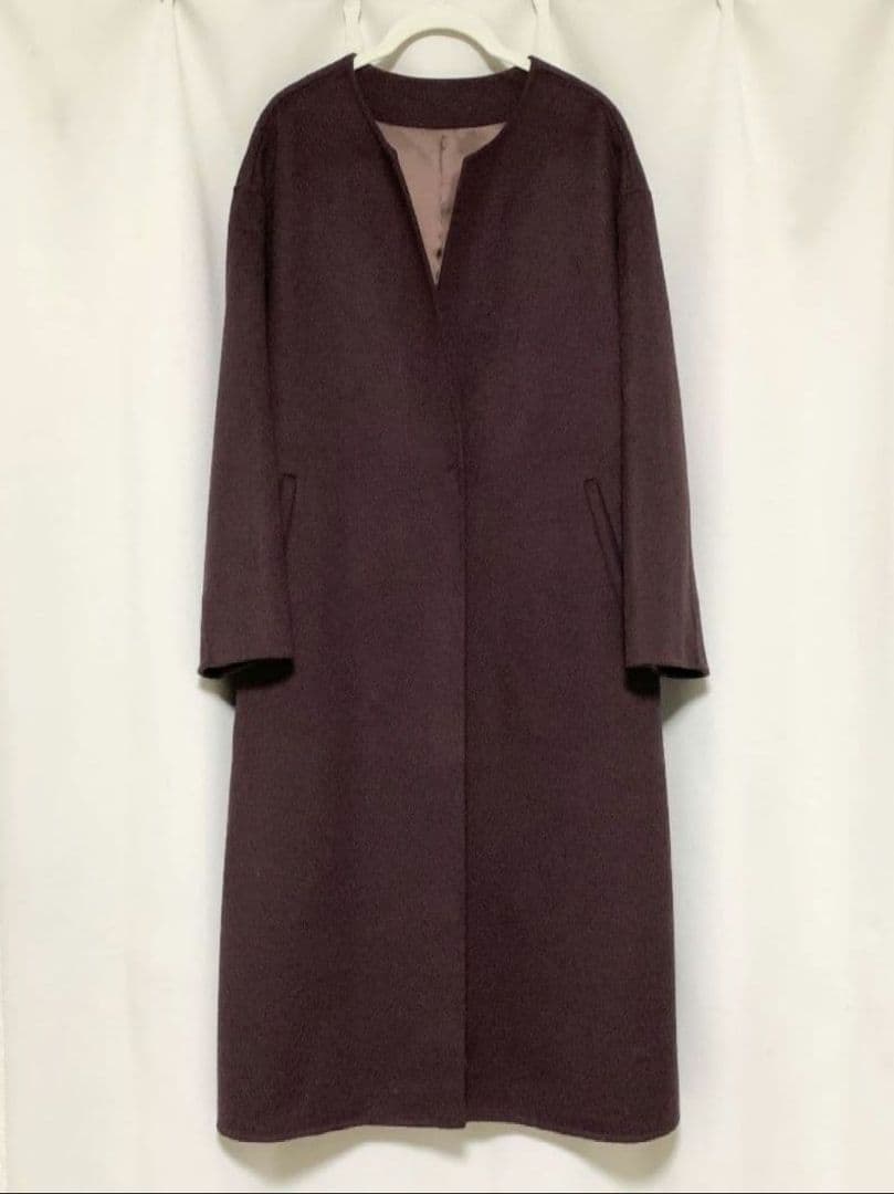 紬 ウール リバー ノーカラー コート