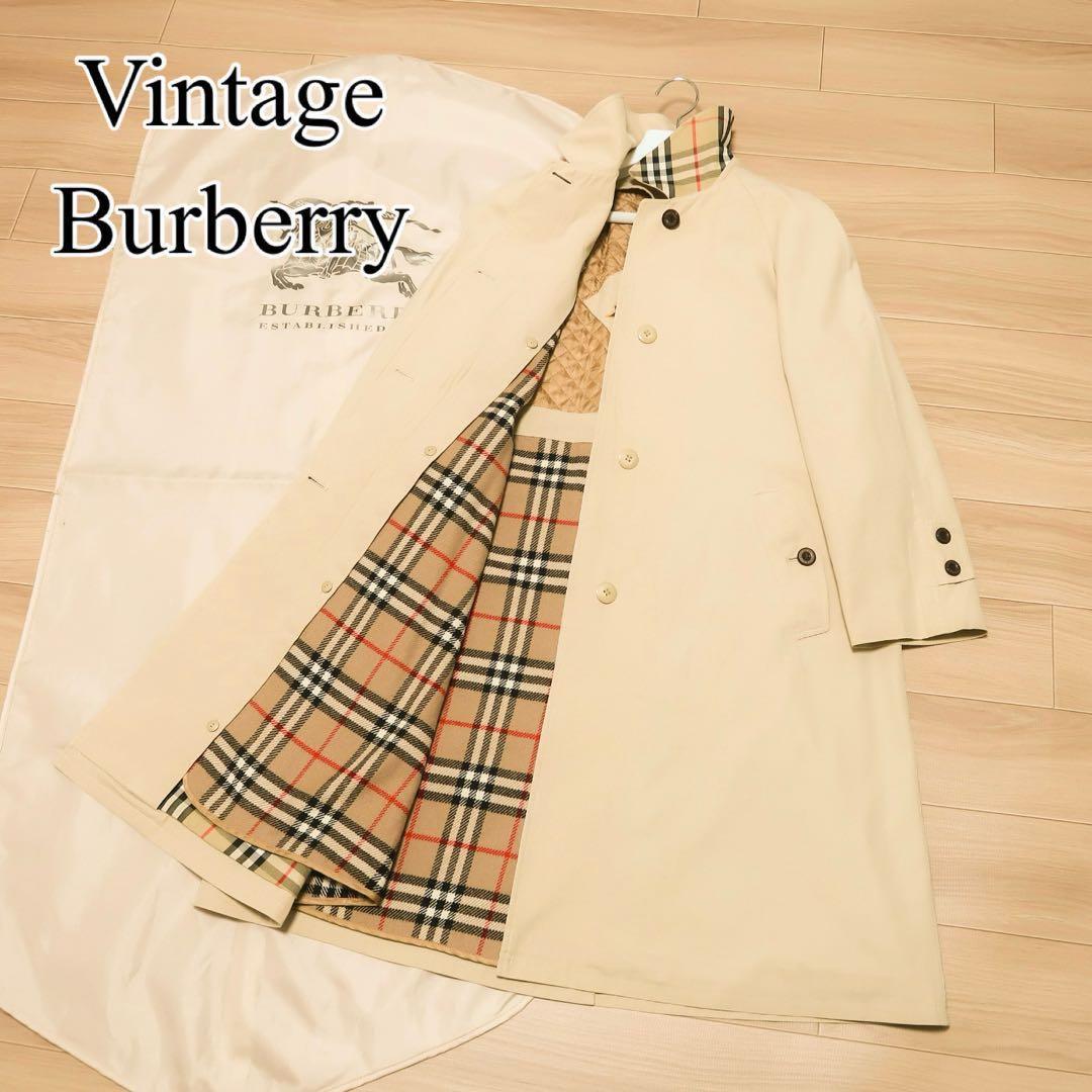 美品 ビンテージ BURBERRY ステンカラーコート 襟チェック バーバリー