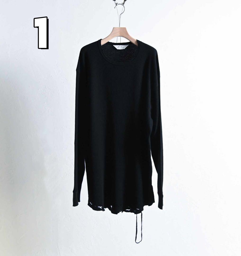 アンセルム DAMAGE WAFFLE カットソー 長袖Tシャツ 黒 １