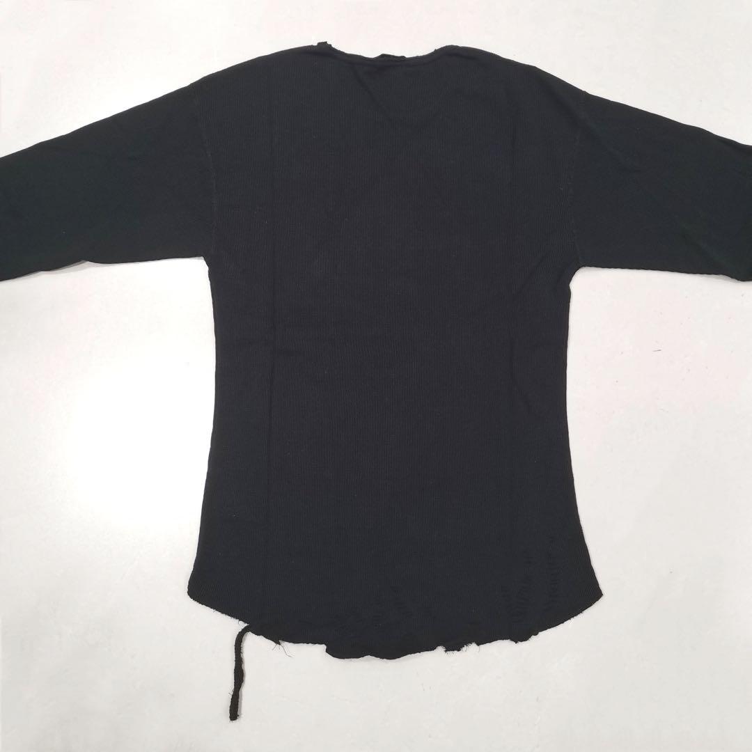 アンセルム DAMAGE WAFFLE カットソー 長袖Tシャツ 黒 １