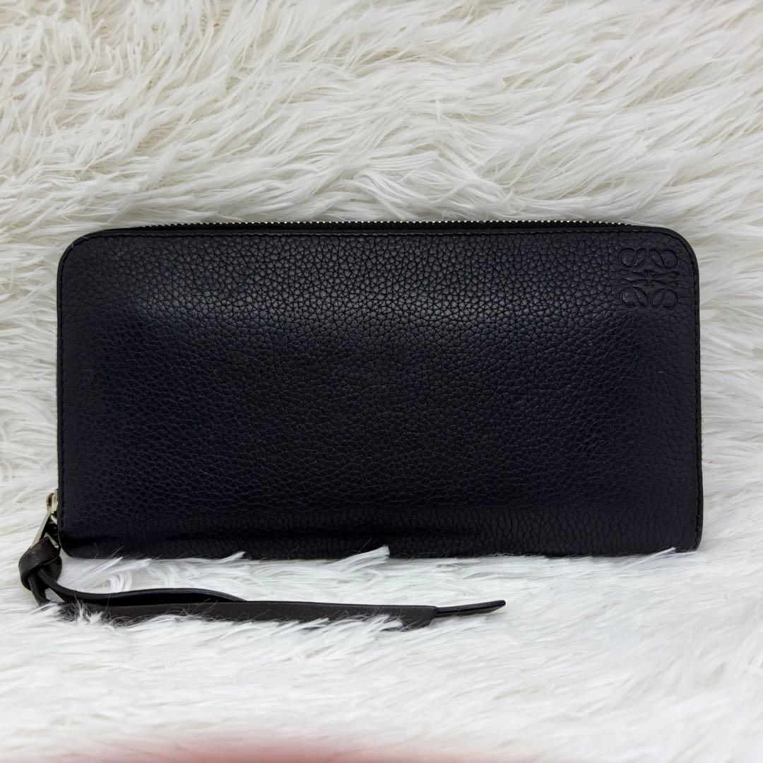 現行/美品✨️ロエベ 長財布 ラウンドファスナー アナグラム 黒 シボ革