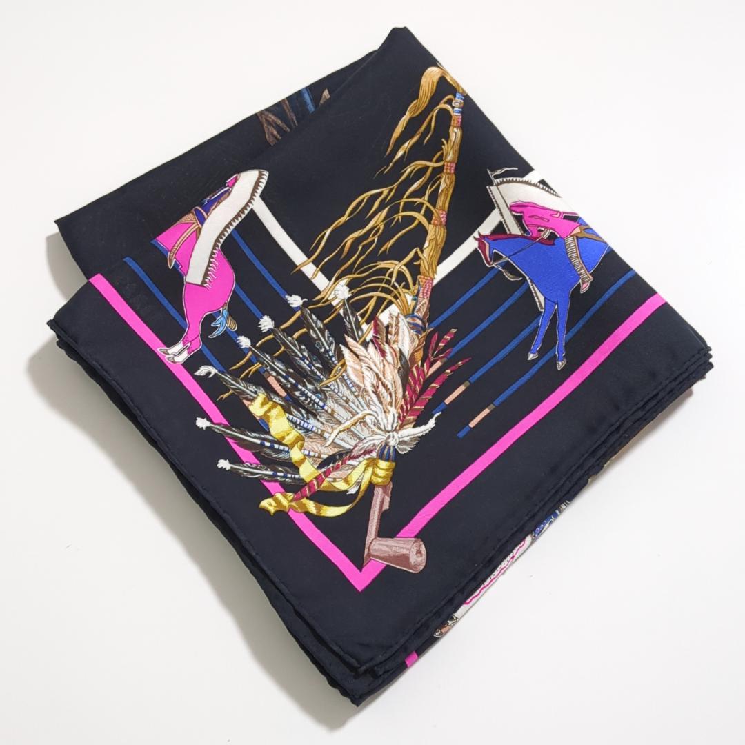 HERMES エルメス カレ90 スカーフ パウニー族の首長 ブラック系