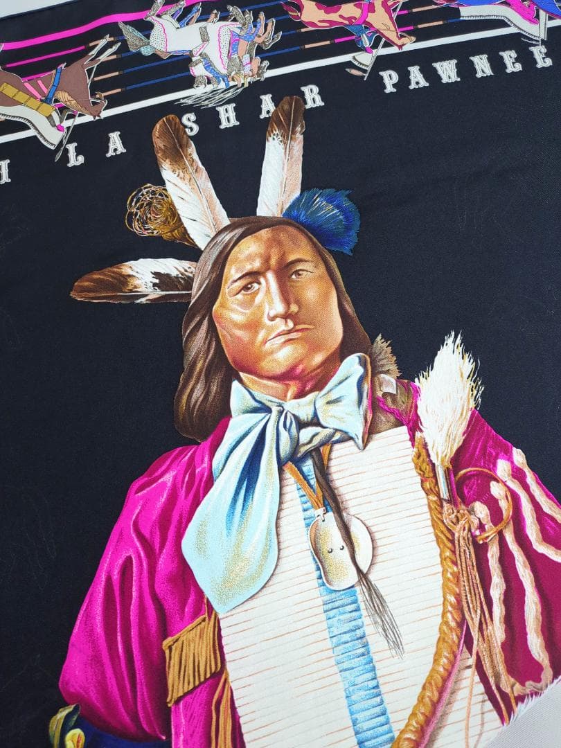 HERMES エルメス カレ90 スカーフ パウニー族の首長 ブラック系