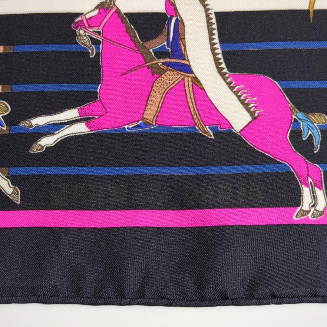 HERMES エルメス カレ90 スカーフ パウニー族の首長 ブラック系