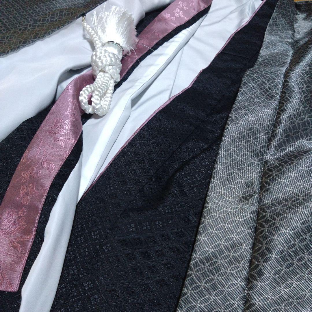 ジュニア男の子羽織袴セット 濃グレー/七宝黒金