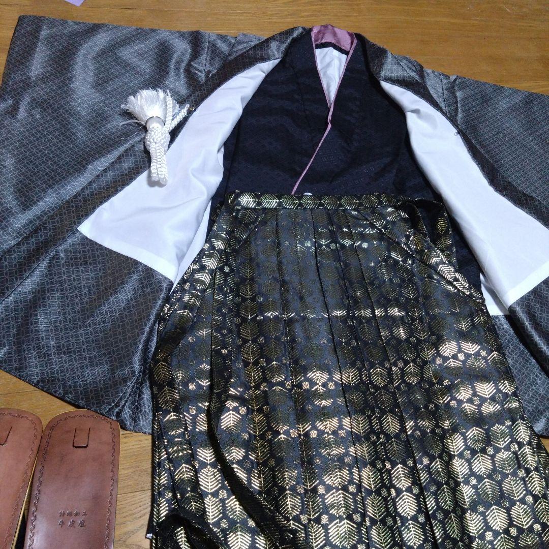 ジュニア男の子羽織袴セット 濃グレー/七宝黒金