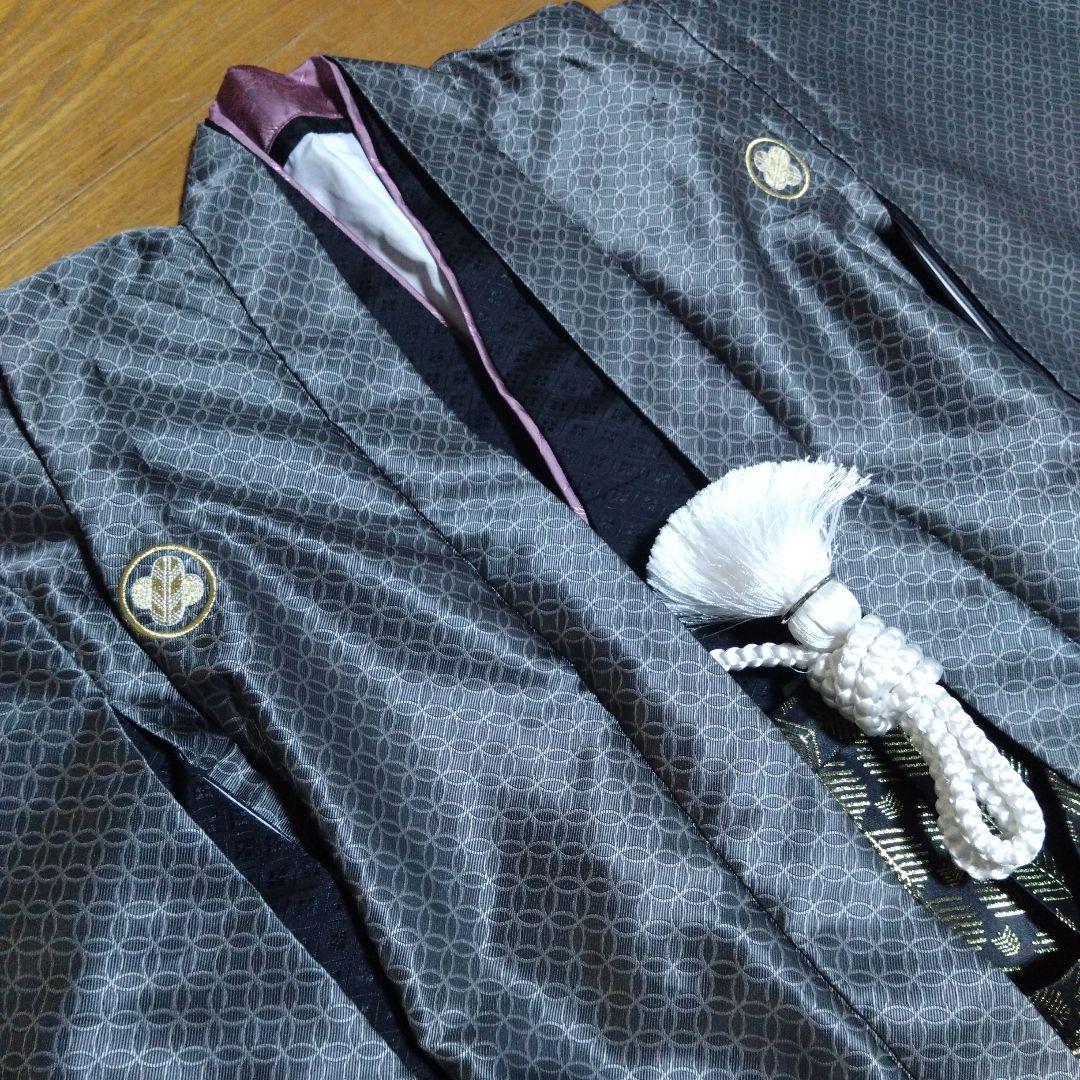 ジュニア男の子羽織袴セット 濃グレー/七宝黒金