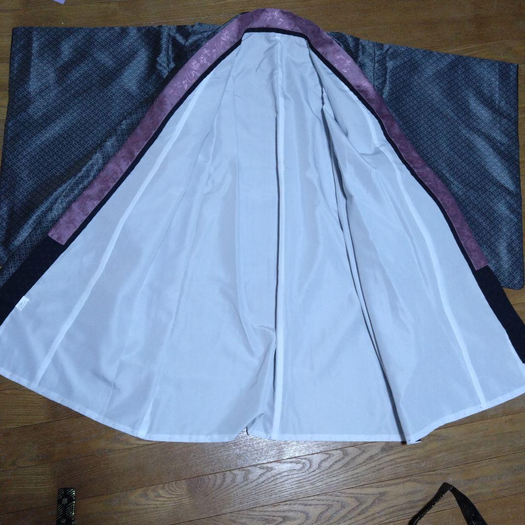 ジュニア男の子羽織袴セット 濃グレー/七宝黒金