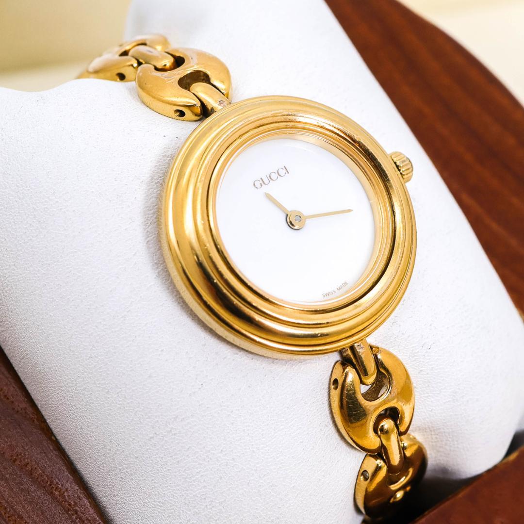稼働 GUCCI 腕時計 チェンジベゼル チェーンブレス アンティーク 2485