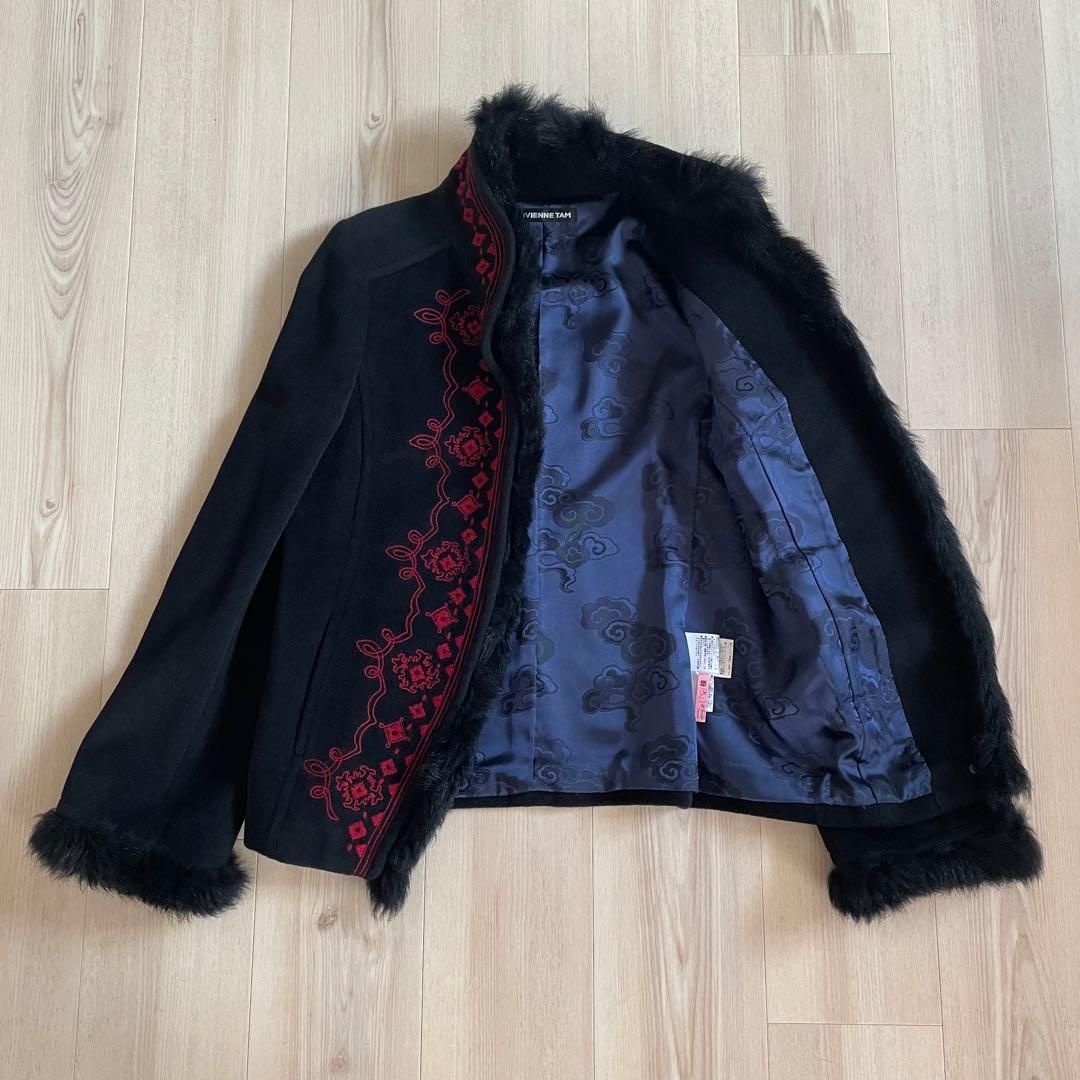 希少✨VIVIENNE TAM チャイナコート アンゴラ 刺繍 ラムファー 黒