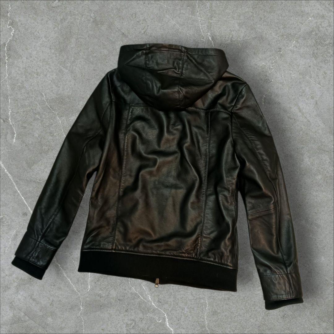 ✅️Details 本革 フード付きレザージャケット 羊革　レザーパーカー