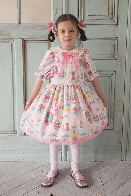 よ*ぎ様 フルーツラベルプリントワンピース・ピンク・120・シャーリーテンプル・