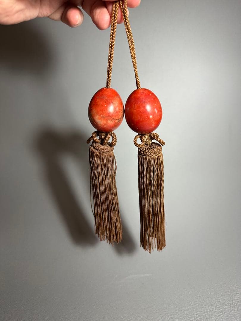 赤玉　風鎮　掛け軸飾り　房飾り　中国美術　検索:珊瑚　サンゴ　瑪瑙　赤石