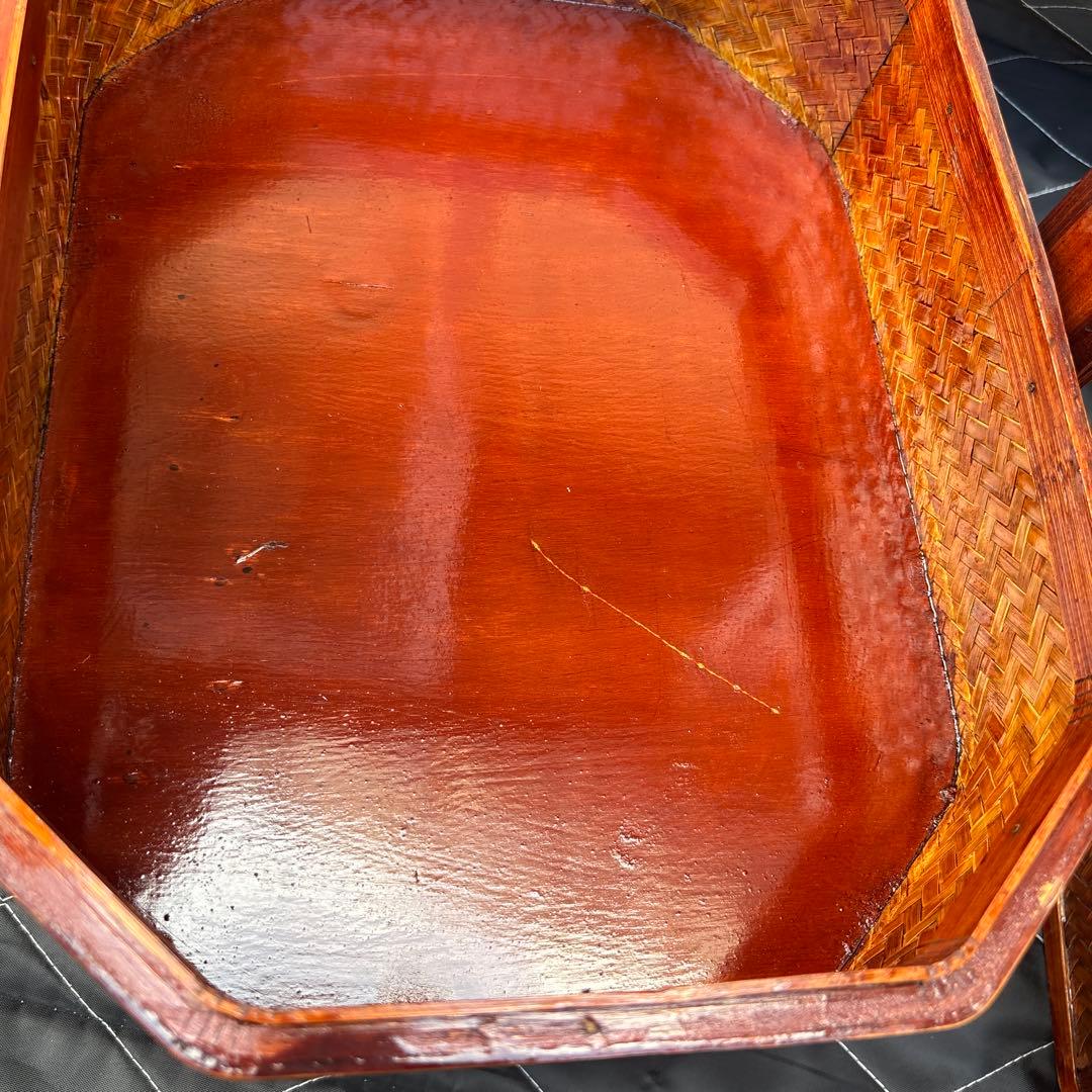 3段　竹細工？　アンティーク　収納ケース