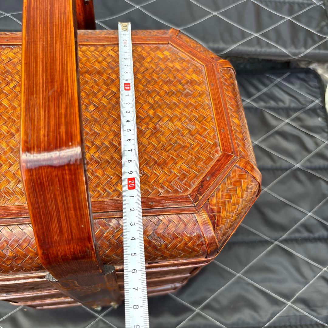 3段　竹細工？　アンティーク　収納ケース