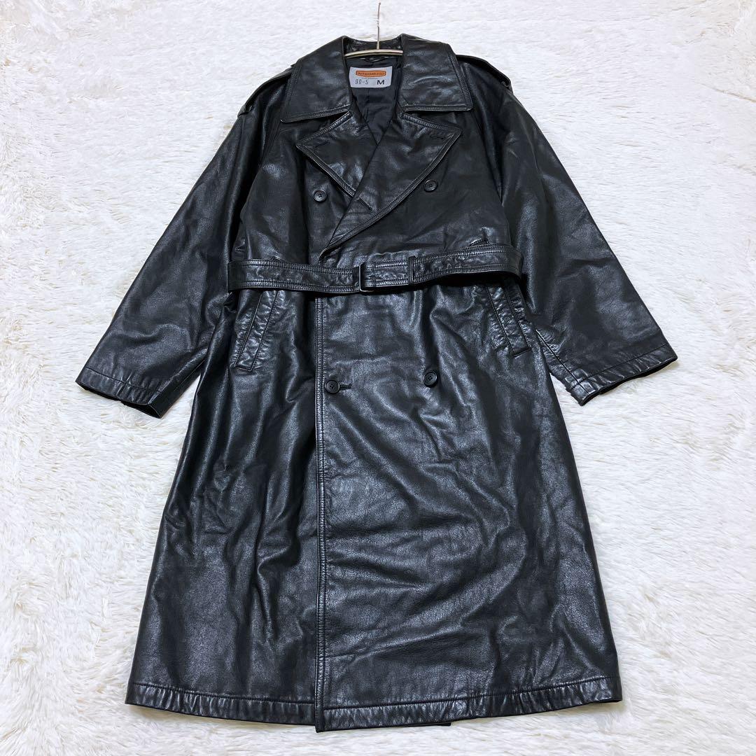 DURBAN intermezzo 牛革 ダブルトレンチコート 黒 M/110