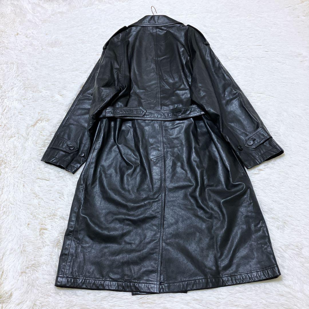 DURBAN intermezzo 牛革 ダブルトレンチコート 黒 M/110