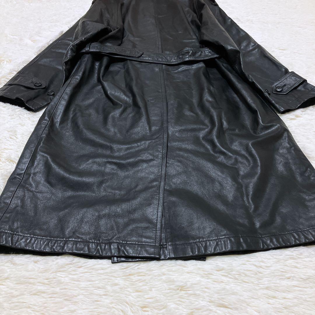 DURBAN intermezzo 牛革 ダブルトレンチコート 黒 M/110