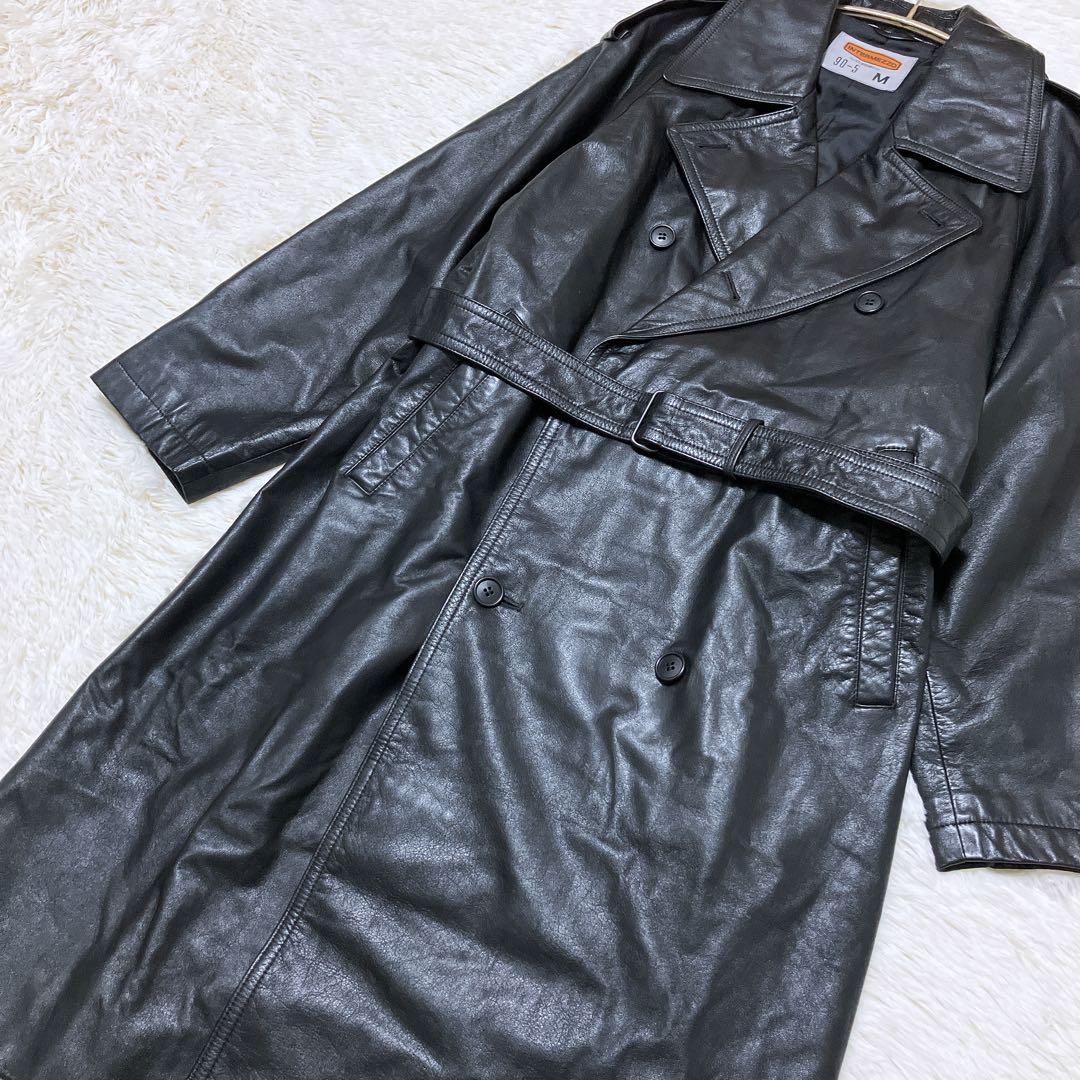 DURBAN intermezzo 牛革 ダブルトレンチコート 黒 M/110