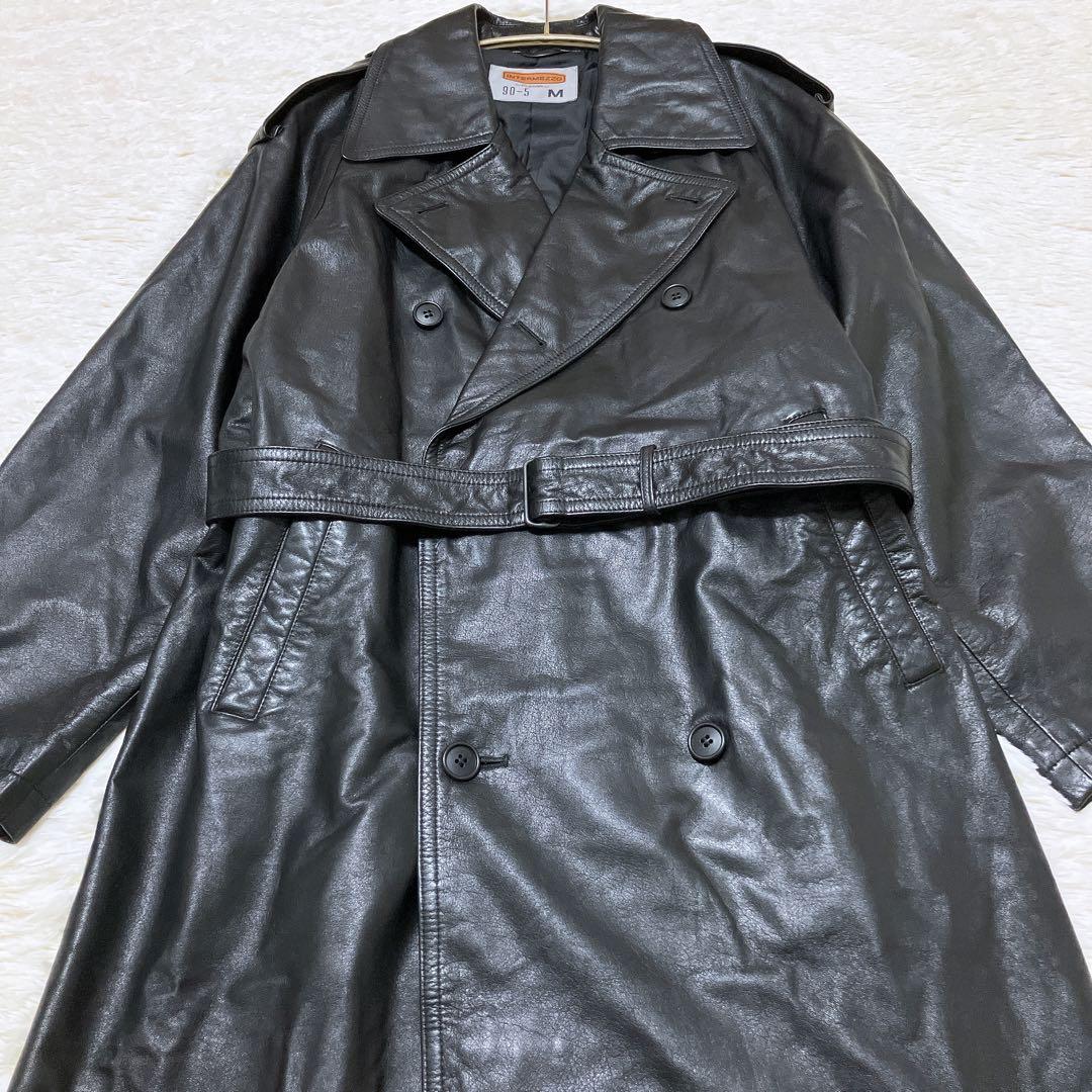 DURBAN intermezzo 牛革 ダブルトレンチコート 黒 M/110