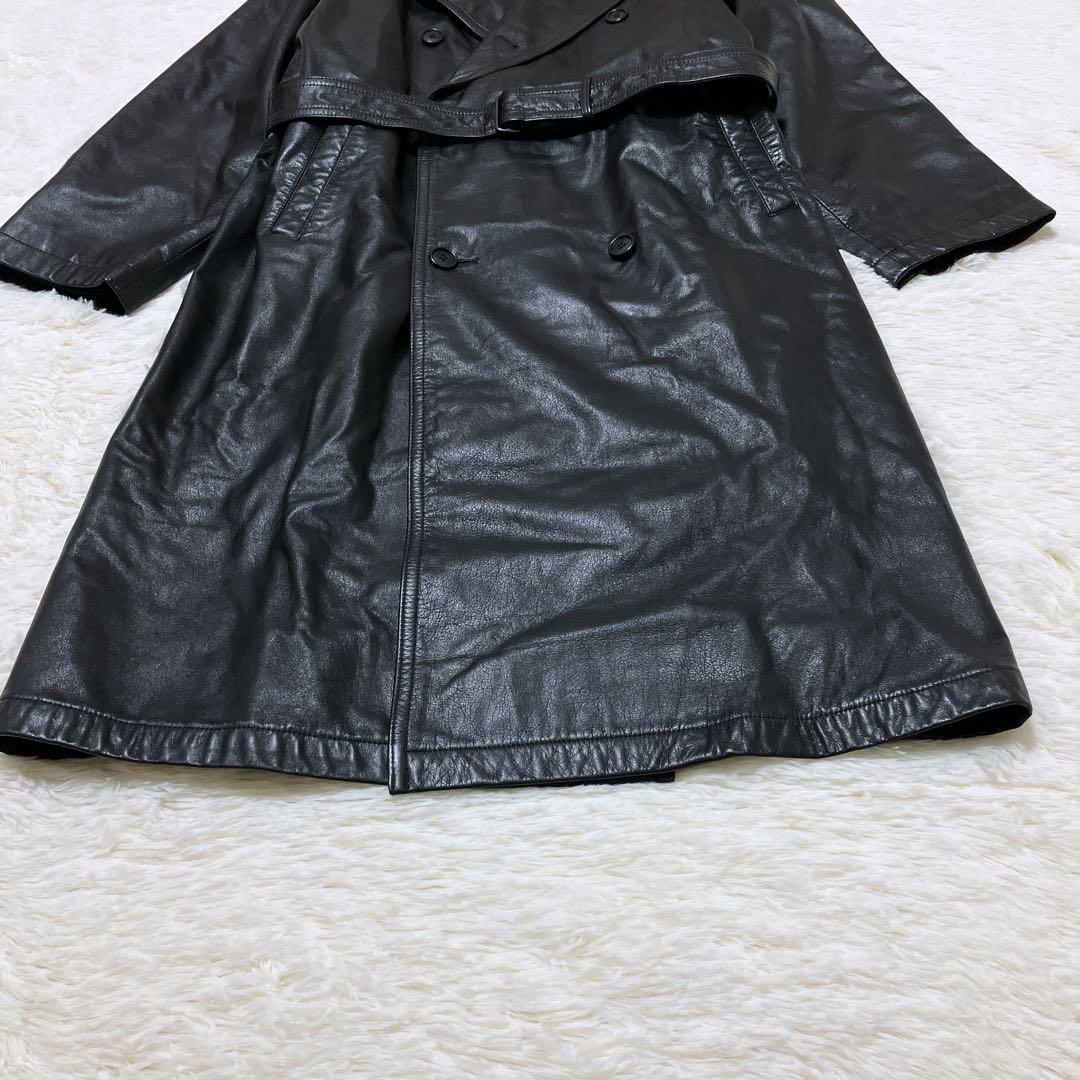 DURBAN intermezzo 牛革 ダブルトレンチコート 黒 M/110