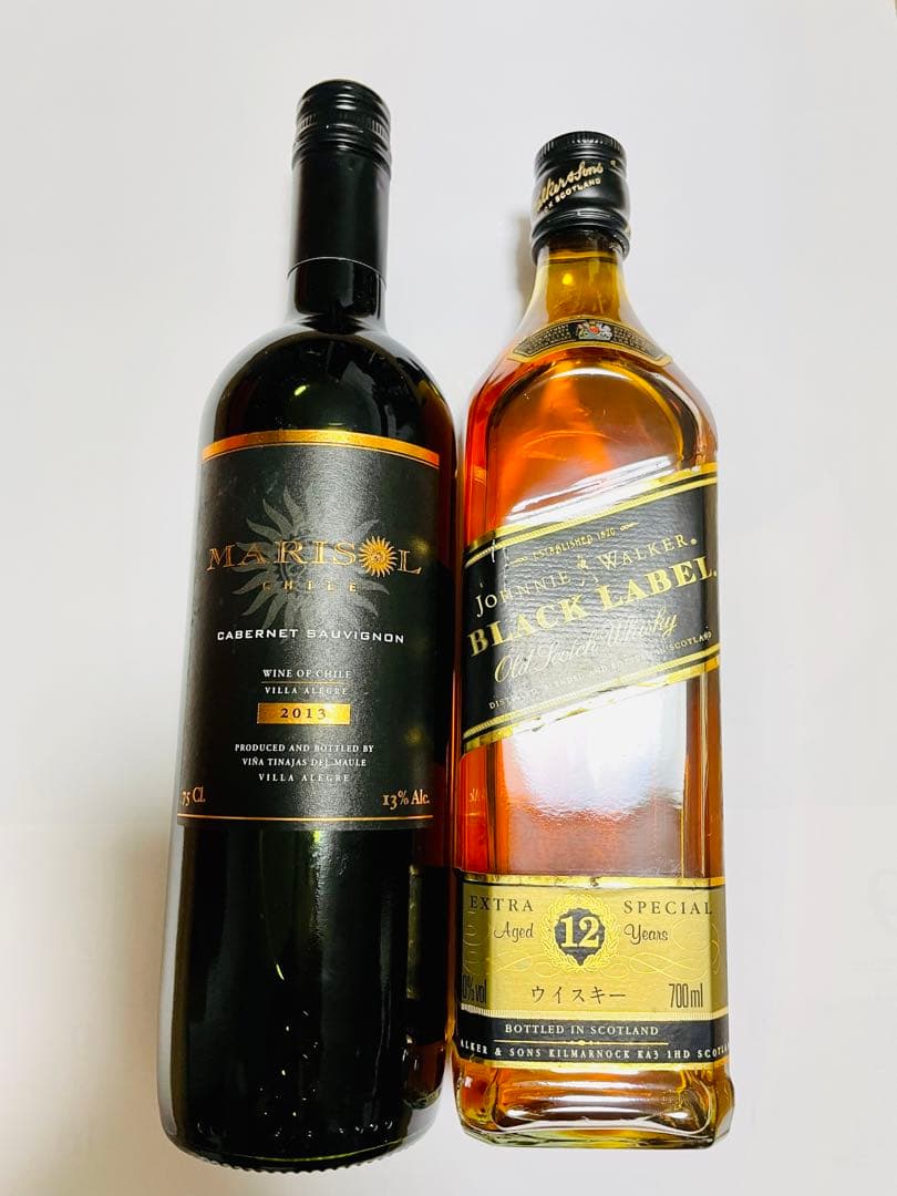 ジョニーウォーカースコッチ、MARISOL 赤ワイン、 新潟越の寒中梅、木内梅酒