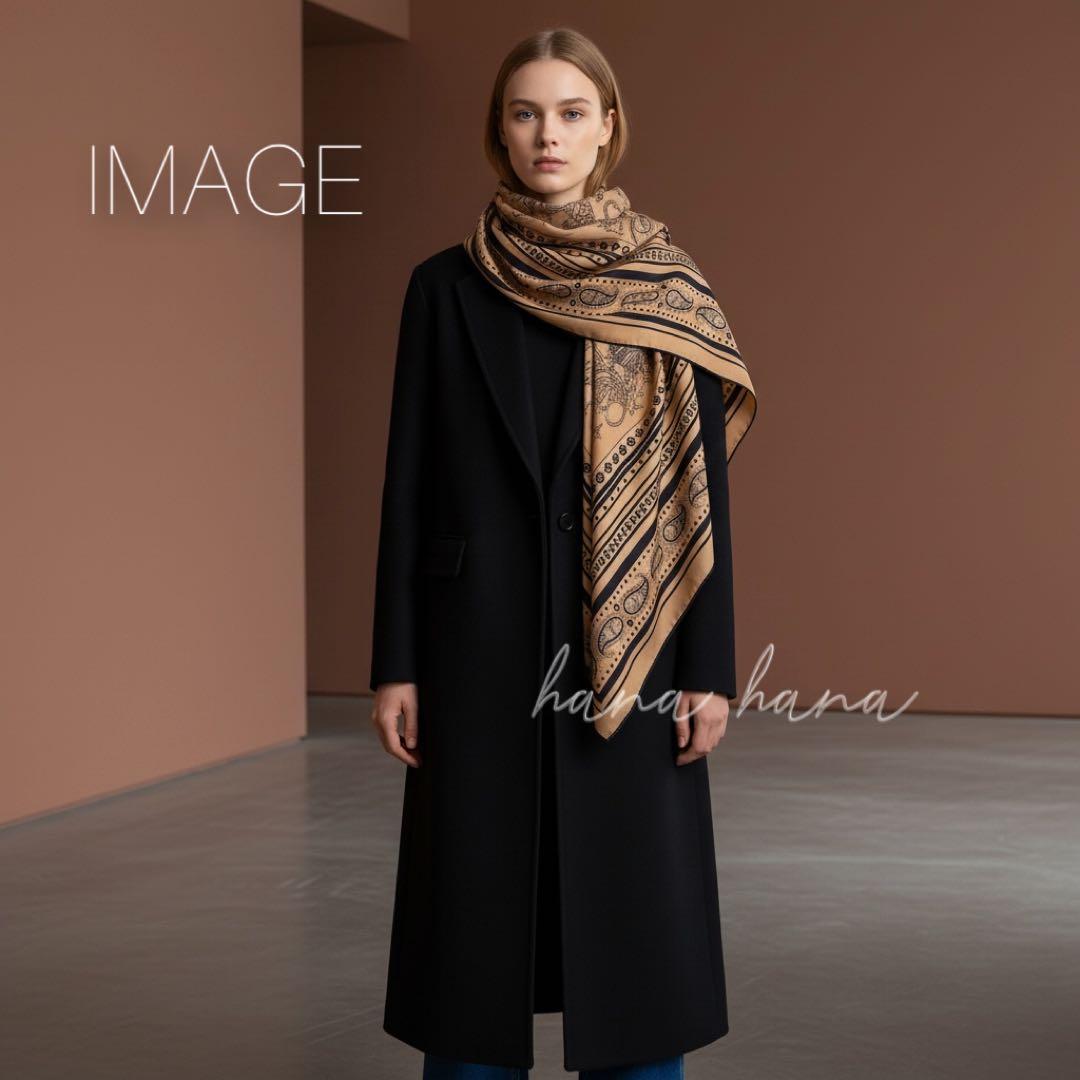 大判 ウール シルク ストール 羽織り ネイビー 紺 ブラウン キャメル 130