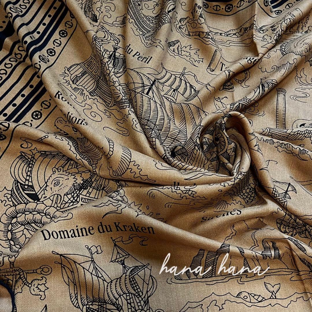 大判 ウール シルク ストール 羽織り ネイビー 紺 ブラウン キャメル 130