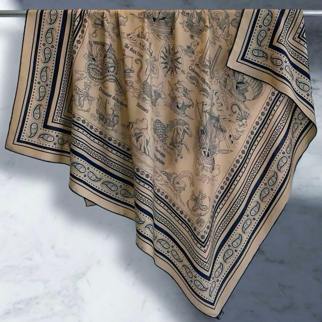 大判 ウール シルク ストール 羽織り ネイビー 紺 ブラウン キャメル 130