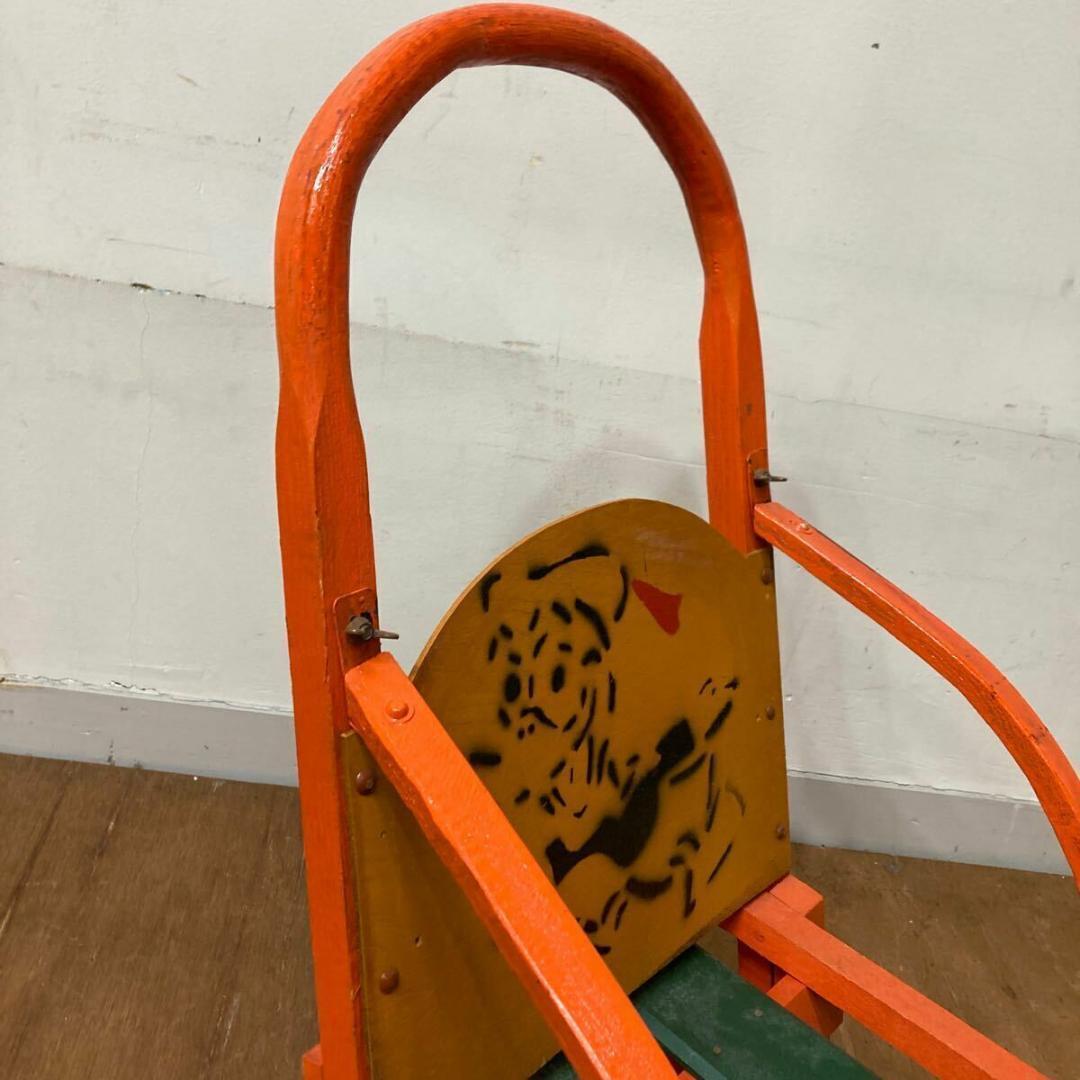 木製 手押し そり 昭和レトロ オレンジ10 曲げ木 犬ぞり 犬そりガーデニング