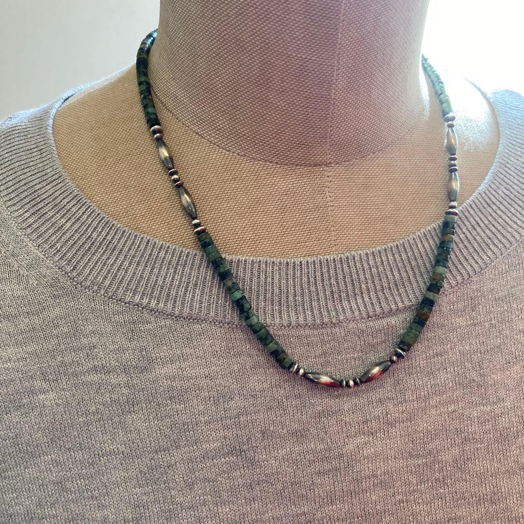 238 アフリカンターコイズとSV925ナバホパールのオリジナルネックレス