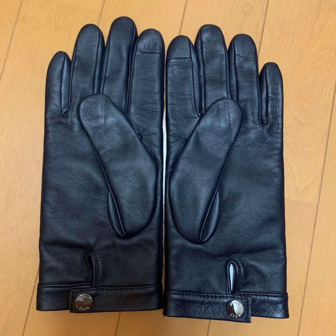 【新品未使用】BOSS レザーウール手袋 黒