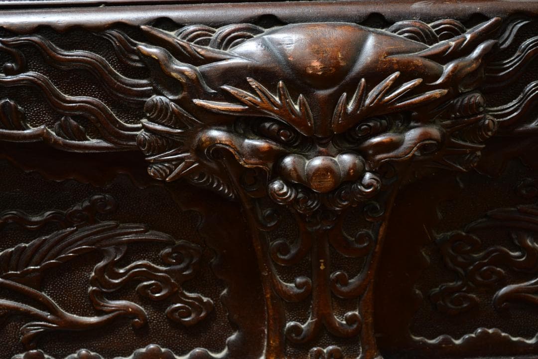 18-19世紀　希少　唐木　龍鳳凰彫刻　　長椅子　高級家具　アンティーク