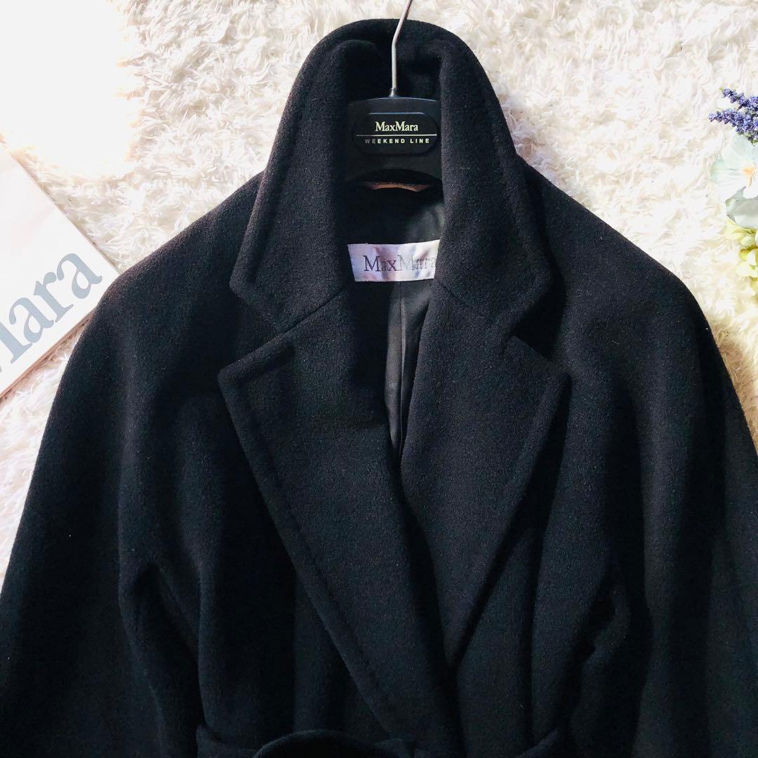 美品✨マックスマーラ ベルテッドコート マキシ カシミヤ 女優襟 ブラック 38