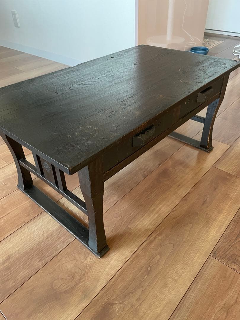 【昭和初期】和風文机 2つ引き出し付き ダークブラウン