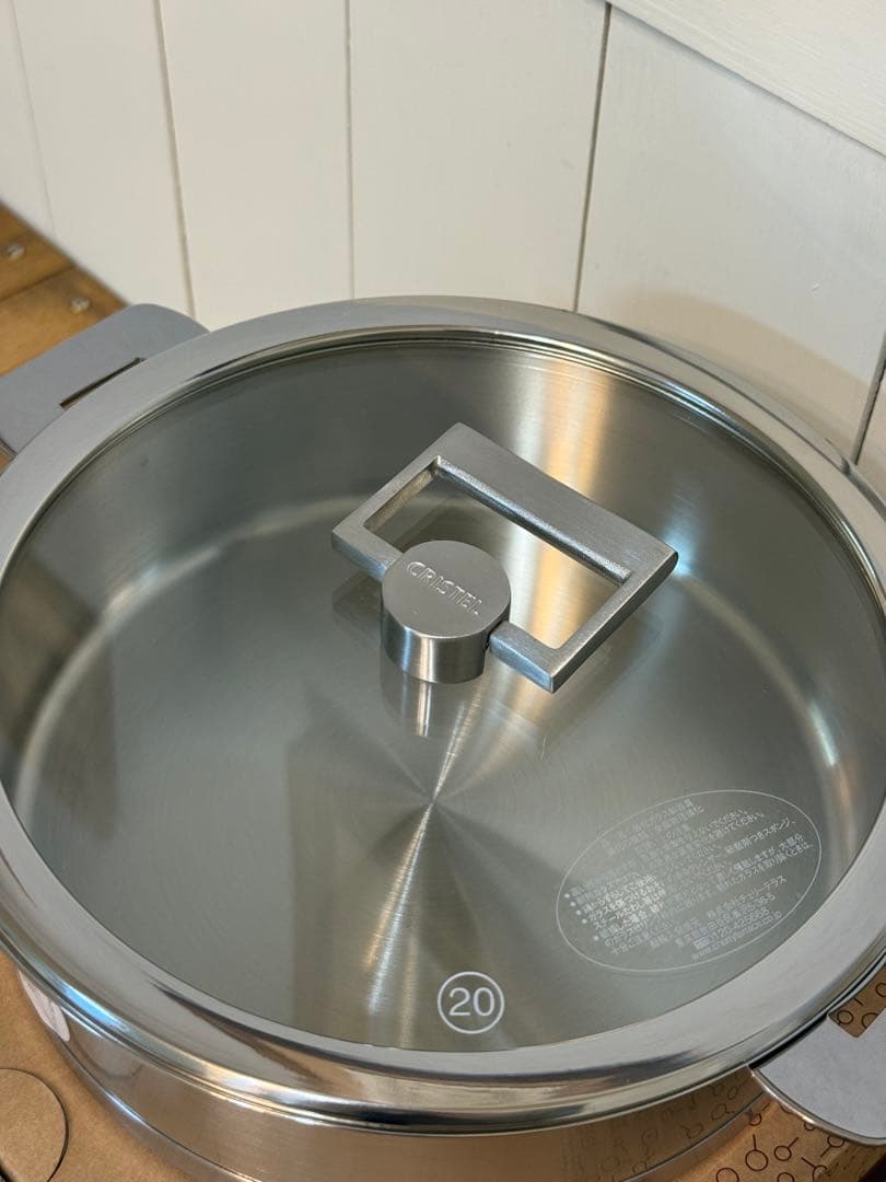 新品 CRISTEL 両手浅鍋L 20cm＋フラットガラス蓋つまみ付