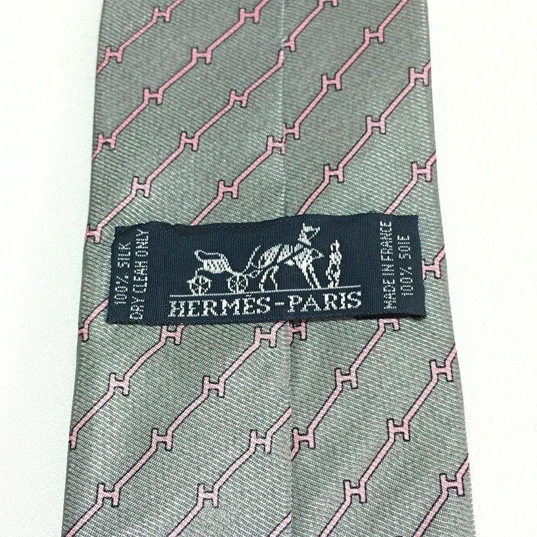 未使用級 エルメス HERMES ネクタイ シルク100% グレー H柄