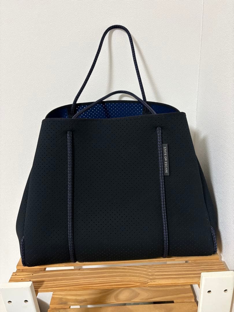 別注STATE OF ESCAPE ロンハーマン　トートバッグ大型　黒×ネイビー