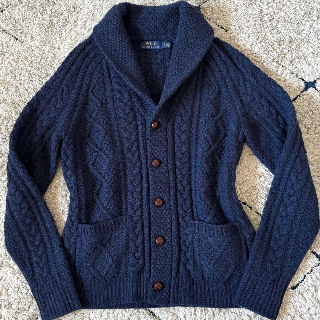 【美品✨】ポロラルフローレン　カシミヤ　ショールカラー　ニットカーディガン　紺