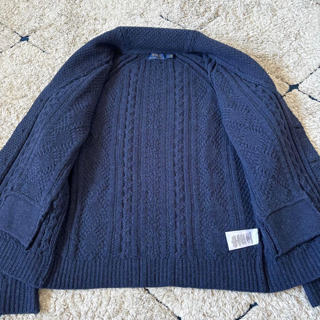 【美品✨】ポロラルフローレン　カシミヤ　ショールカラー　ニットカーディガン　紺