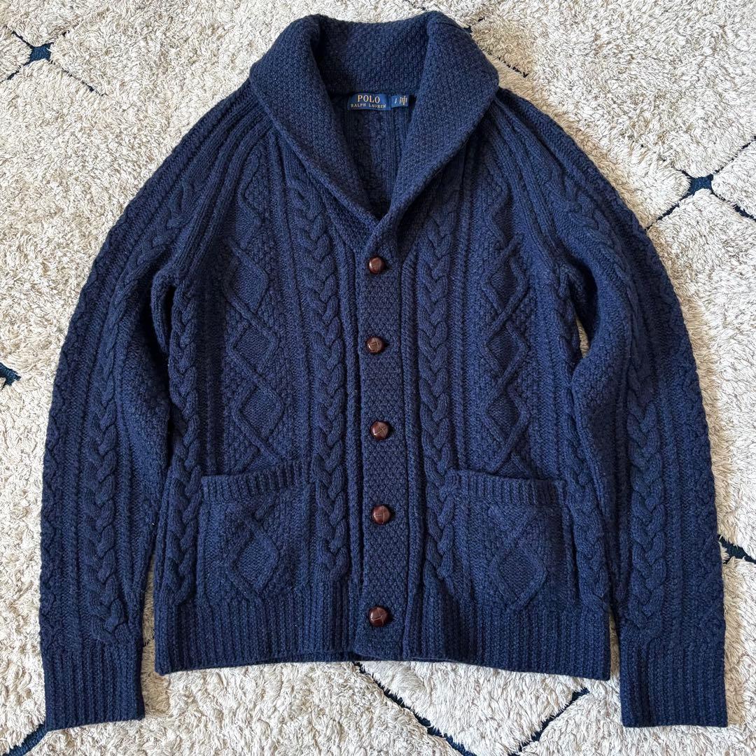 【美品✨】ポロラルフローレン　カシミヤ　ショールカラー　ニットカーディガン　紺