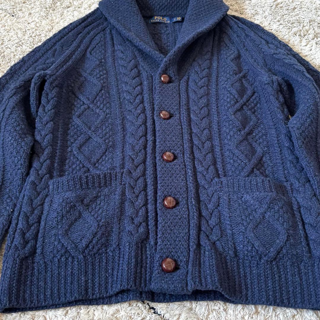 【美品✨】ポロラルフローレン　カシミヤ　ショールカラー　ニットカーディガン　紺