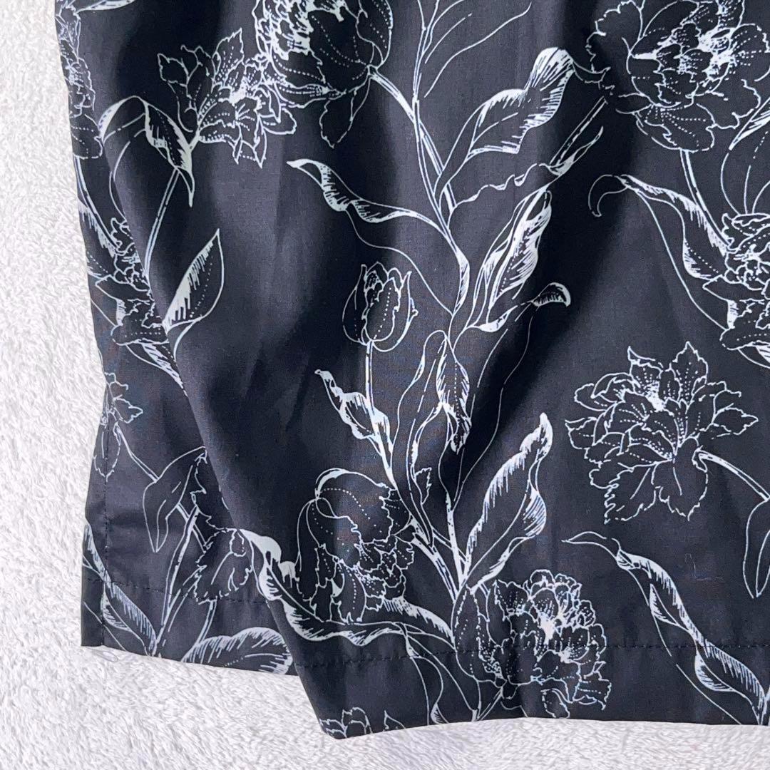 【JUHA (ユハ) 】極美品 極上サテン 開襟シャツ アロハ ブラック 総柄