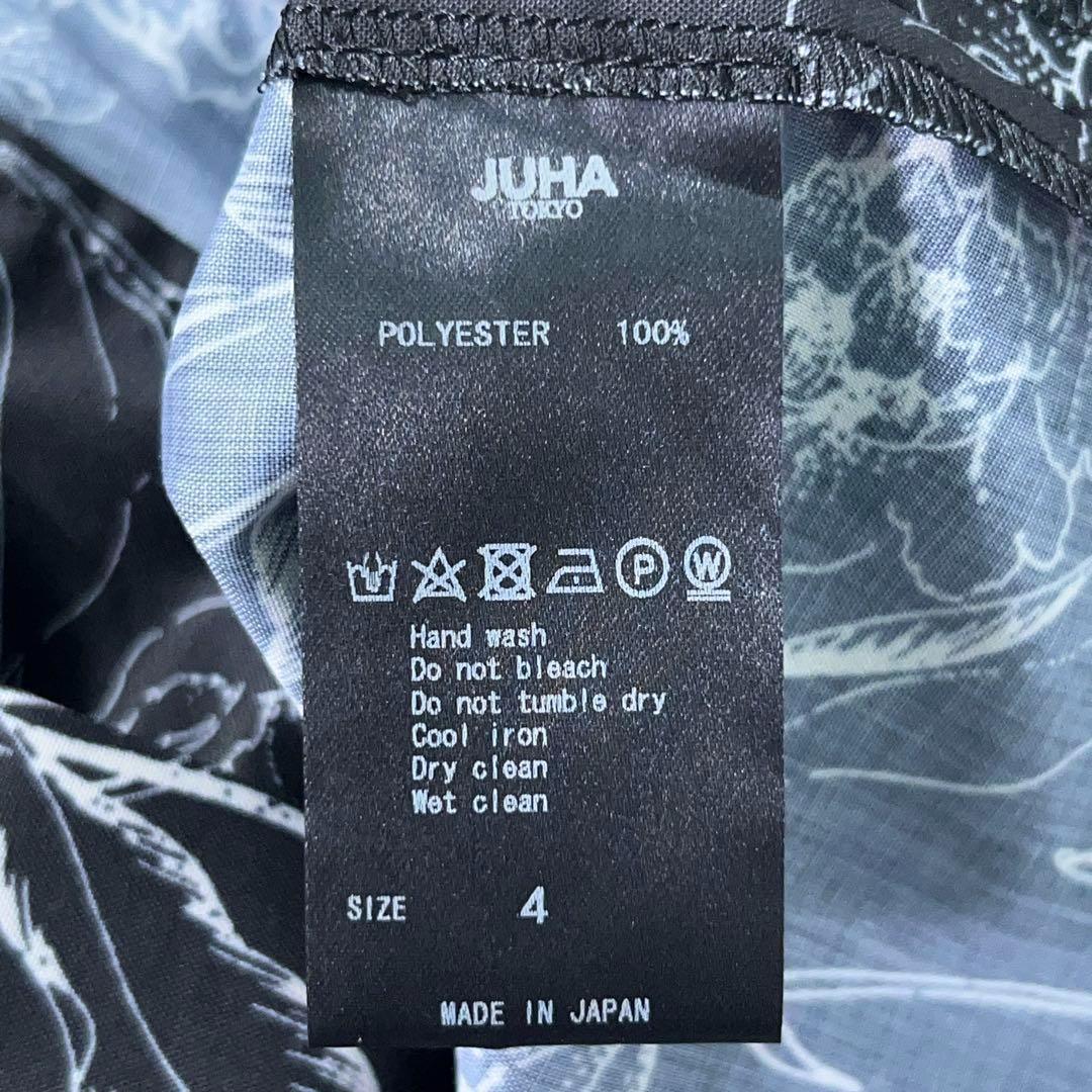 【JUHA (ユハ) 】極美品 極上サテン 開襟シャツ アロハ ブラック 総柄