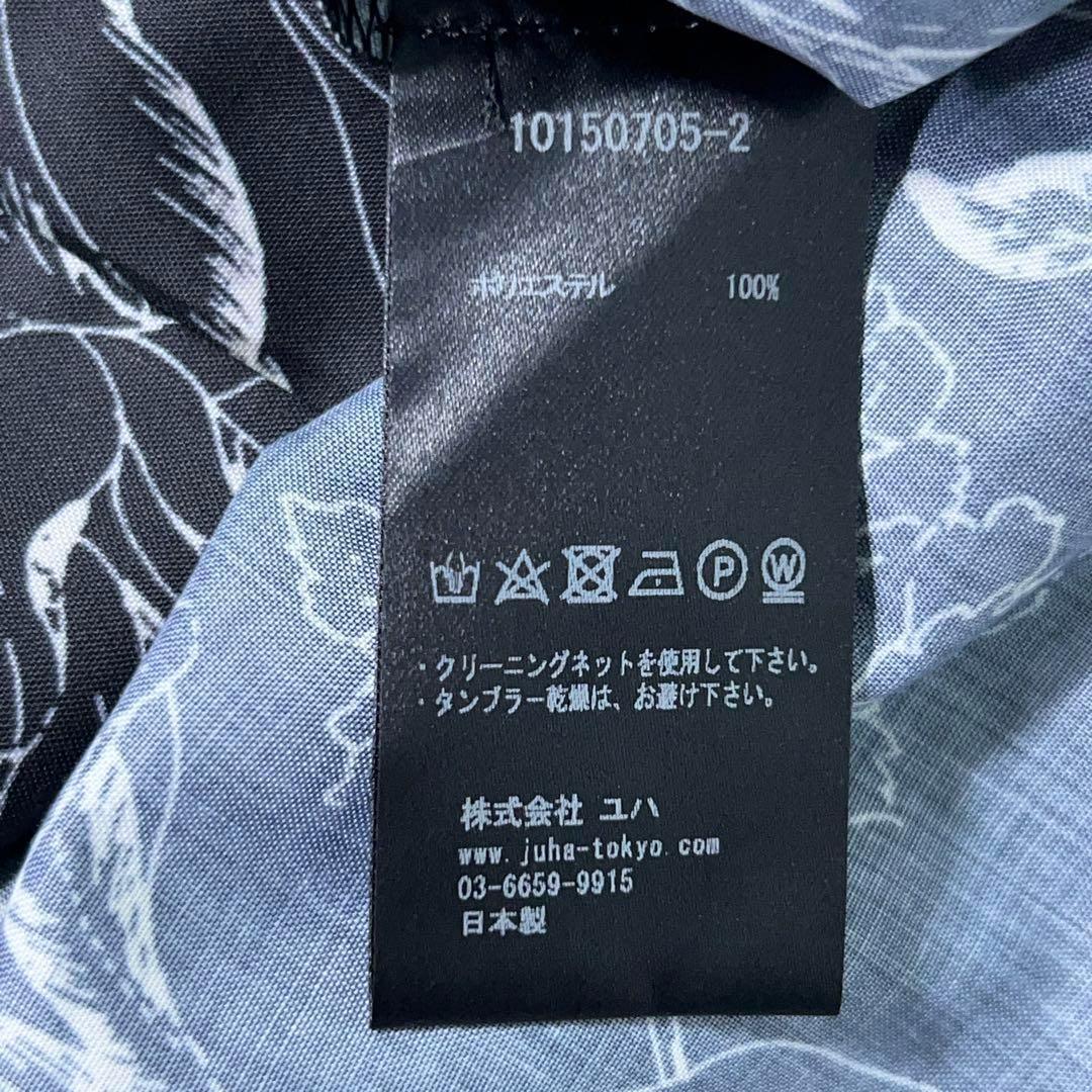 【JUHA (ユハ) 】極美品 極上サテン 開襟シャツ アロハ ブラック 総柄