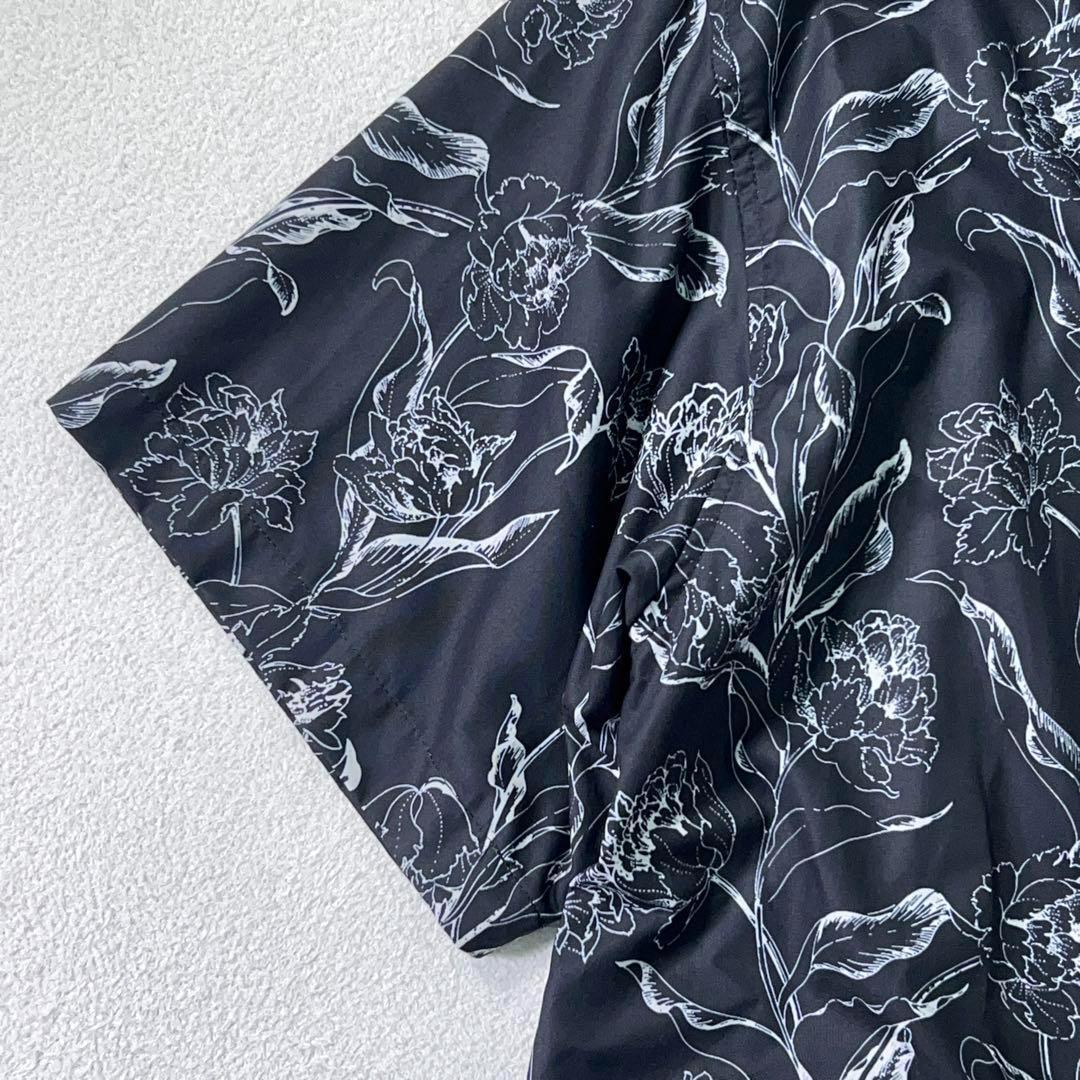 【JUHA (ユハ) 】極美品 極上サテン 開襟シャツ アロハ ブラック 総柄