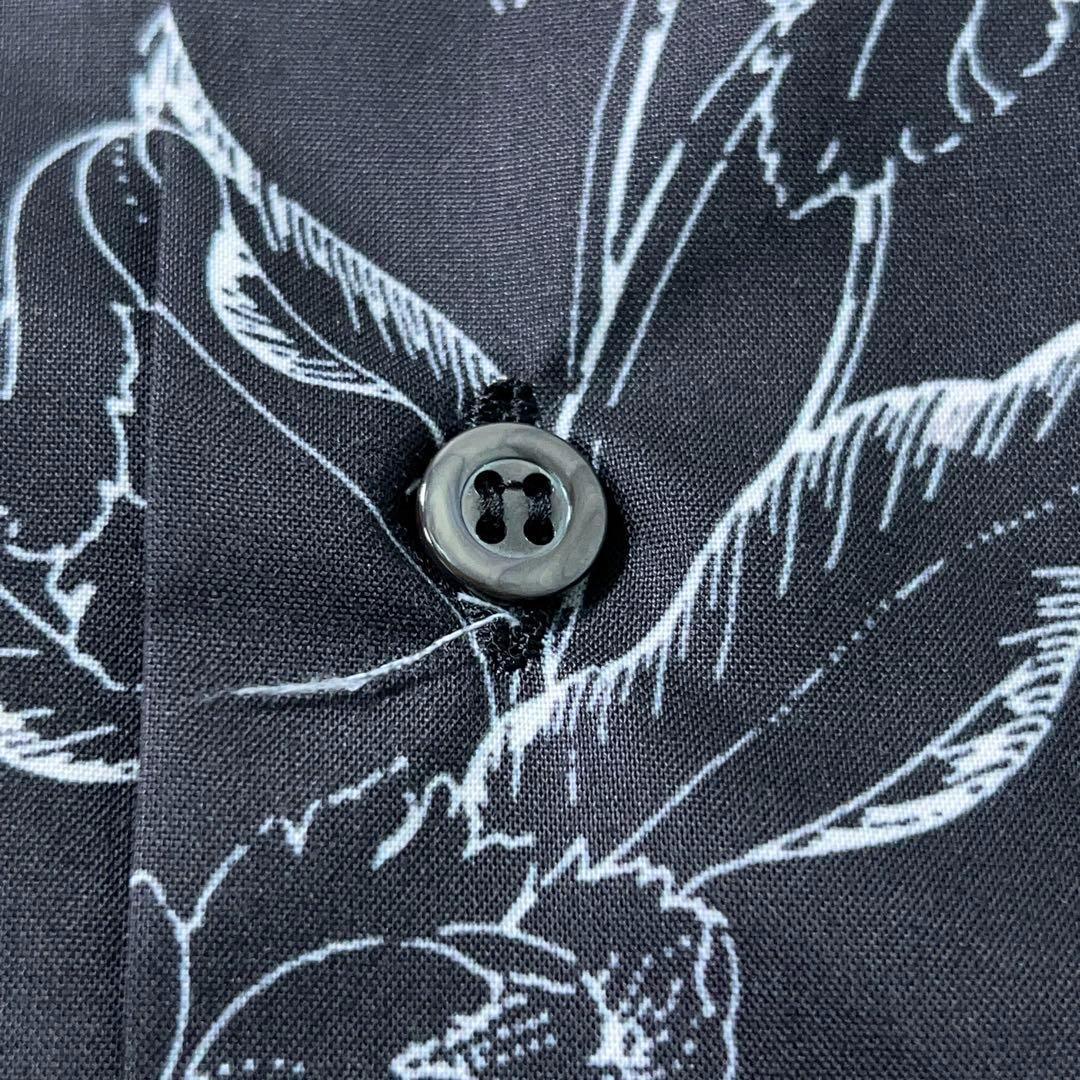 【JUHA (ユハ) 】極美品 極上サテン 開襟シャツ アロハ ブラック 総柄