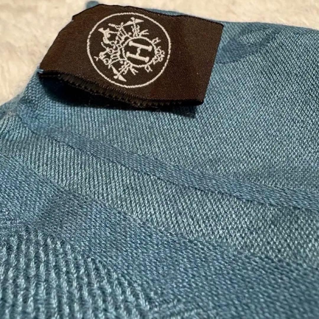 【最高級/極美品】HERMES エルメス カシミヤシルク 大判ストール　ブルー